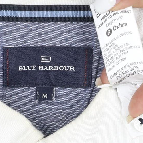 Blue Harbour Men's Navy White Striped Long Sleeve Polo Shirt M