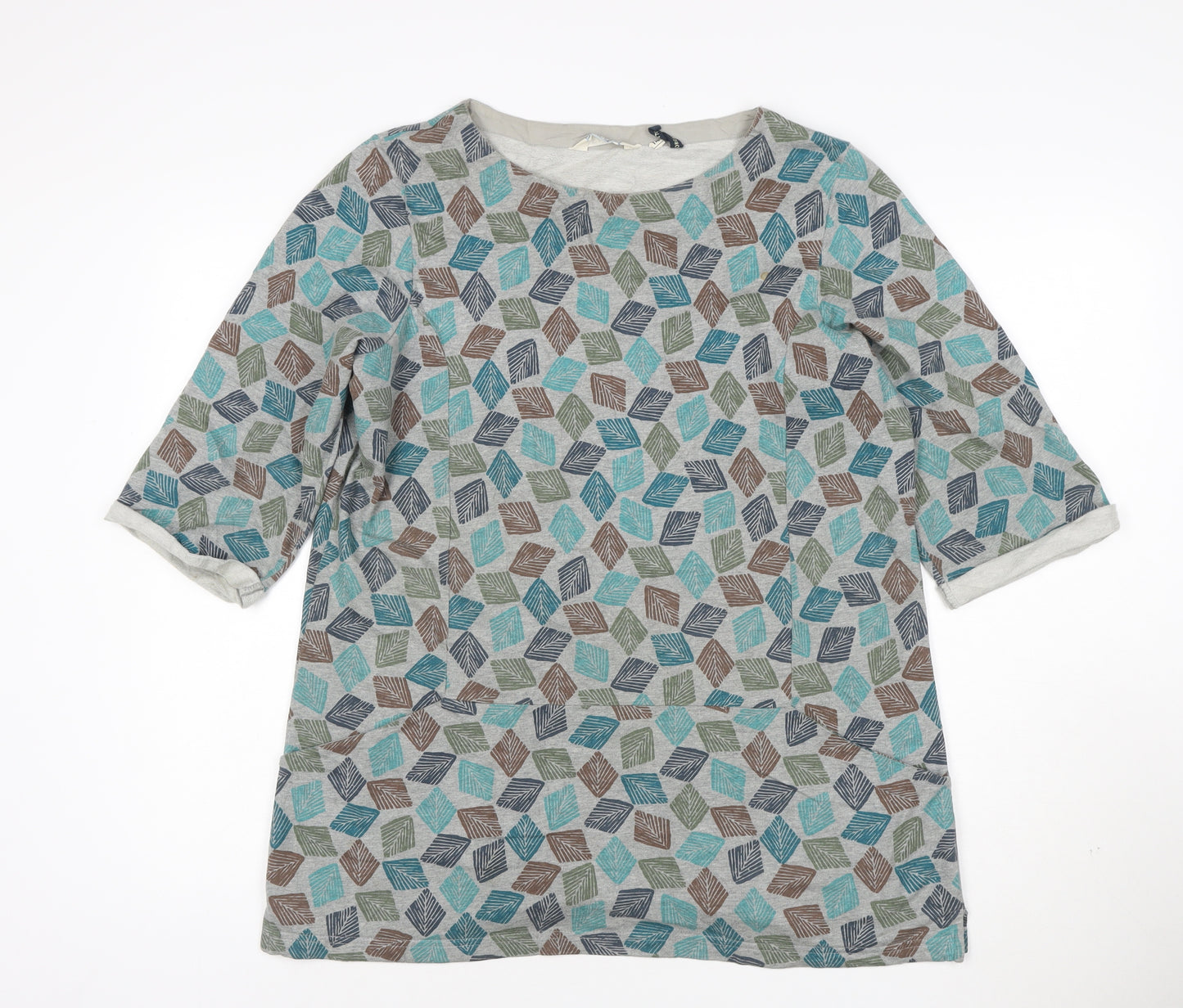 Seasalt Womens Multicoloured Leaf Tunic Top Size 14 Cotton 3/4 Sleeve