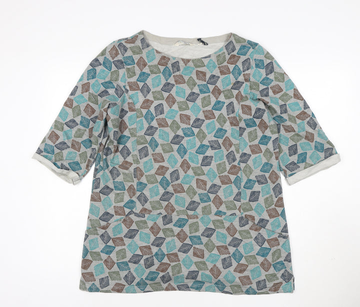 Seasalt Womens Multicoloured Leaf Tunic Top Size 14 Cotton 3/4 Sleeve