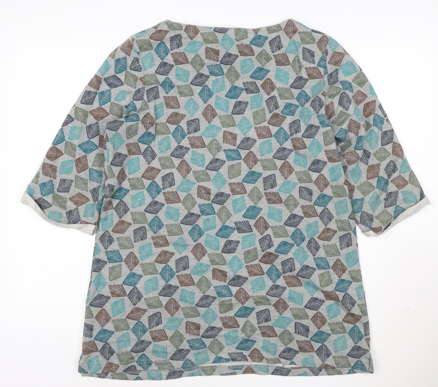 Seasalt Womens Multicoloured Leaf Tunic Top Size 14 Cotton 3/4 Sleeve