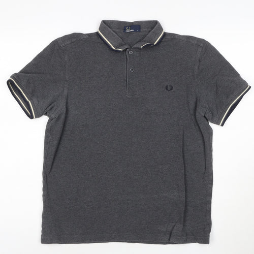 Fred Perry Men's Grey Cotton Polo Shirt Size L Regular Fit
