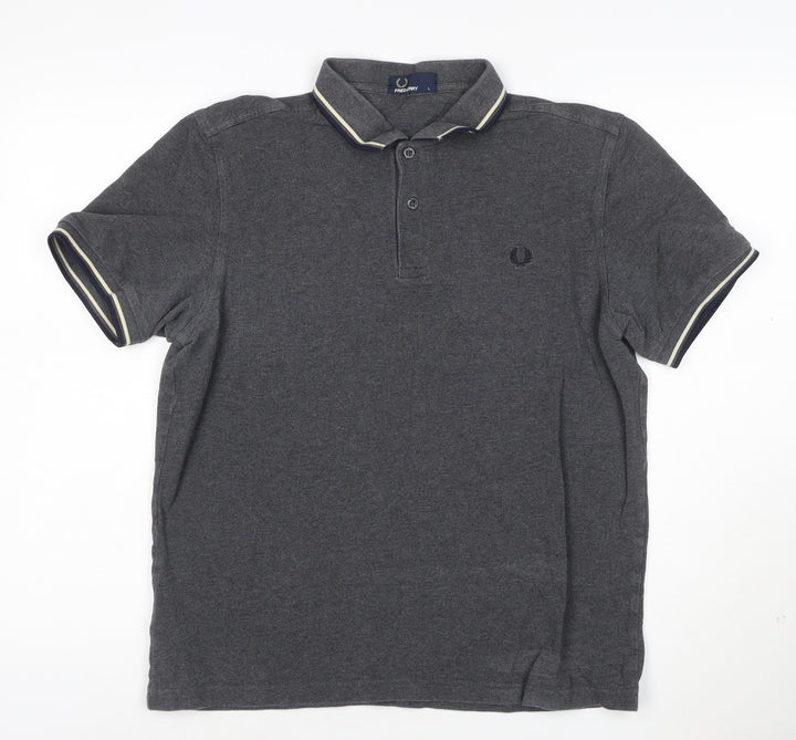 Fred Perry Men's Grey Cotton Polo Shirt Size L Regular Fit