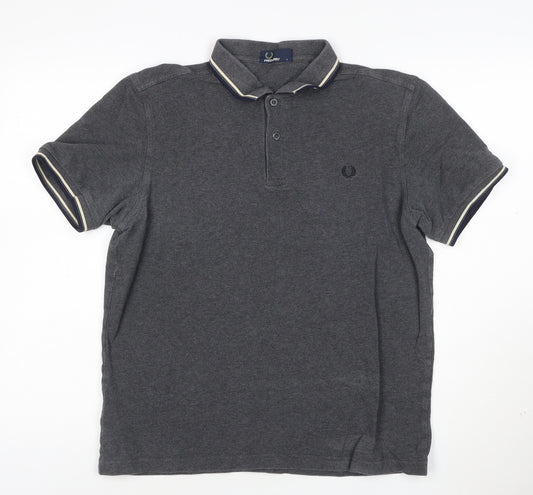 Fred Perry Men's Grey Cotton Polo Shirt Size L Regular Fit