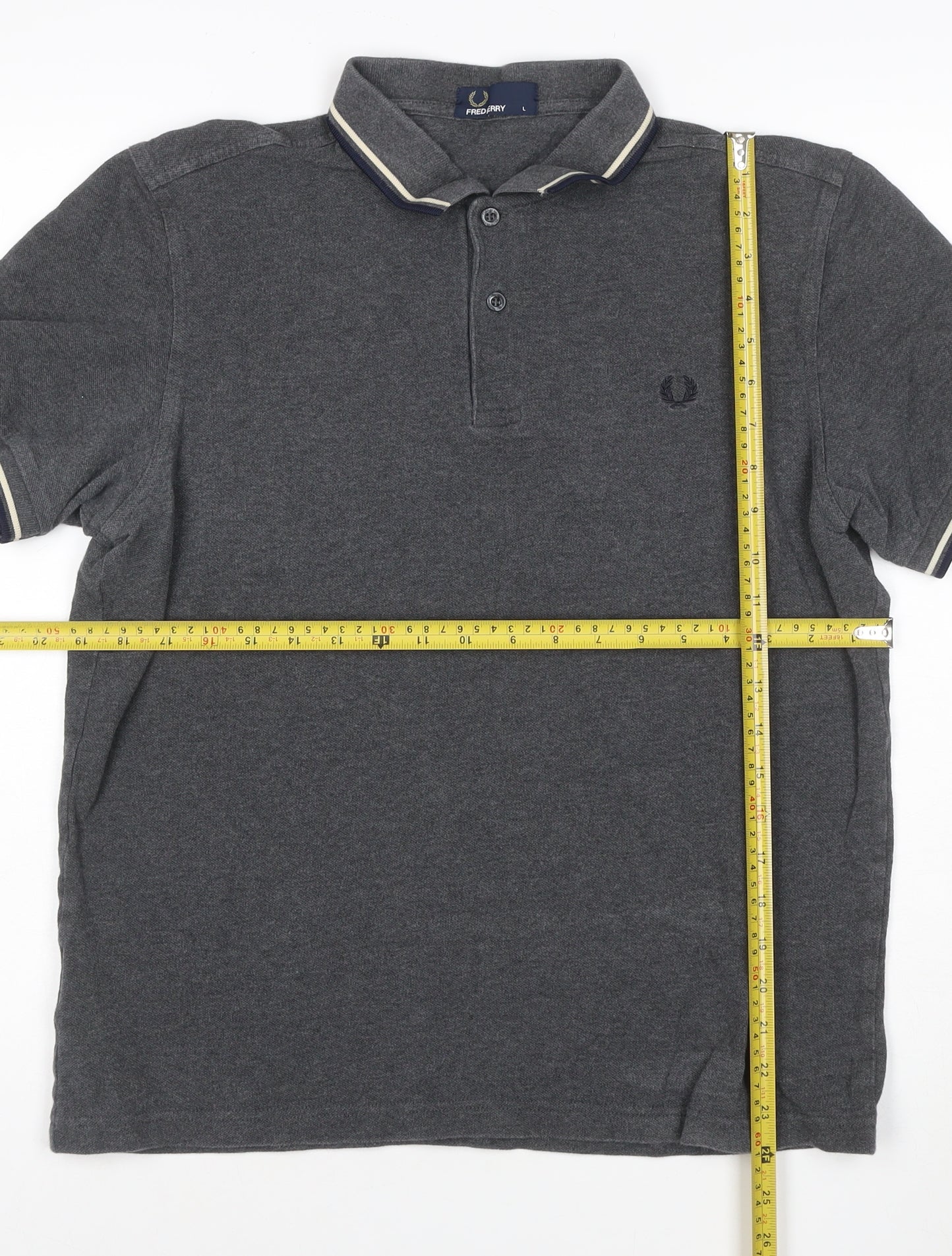 Fred Perry Men's Grey Cotton Polo Shirt Size L Regular Fit