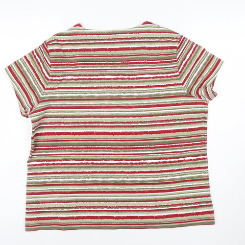 Dash Women Red Striped Cotton Stretch Short Sleeve T-Shirt Size 20