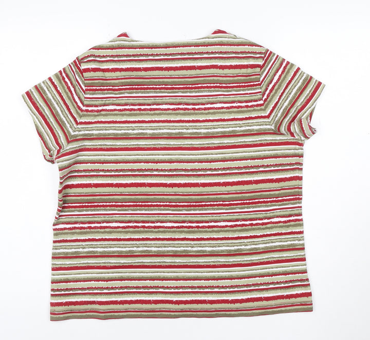 Dash Women Red Striped Cotton Stretch Short Sleeve T-Shirt Size 20