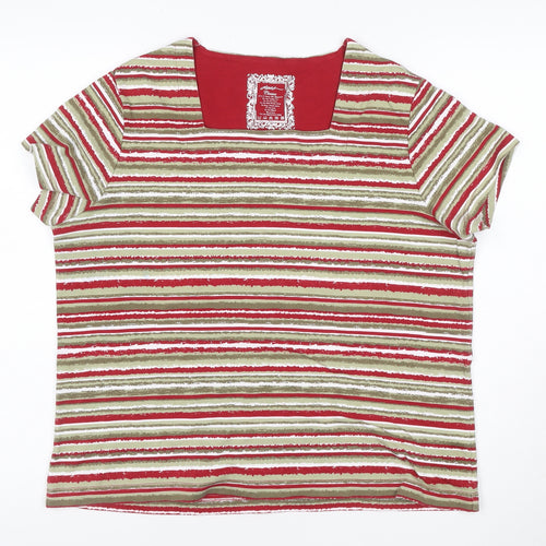 Dash Women Red Striped Cotton Stretch Short Sleeve T-Shirt Size 20