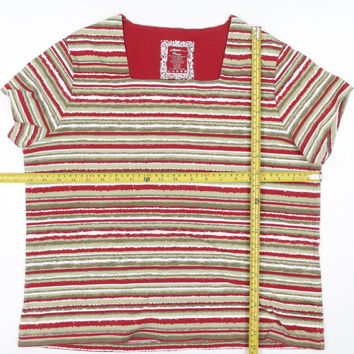 Dash Women Red Striped Cotton Stretch Short Sleeve T-Shirt Size 20