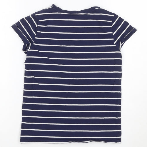 Ralph Lauren Women's Blue Striped V-Neck Cotton T-Shirt XS