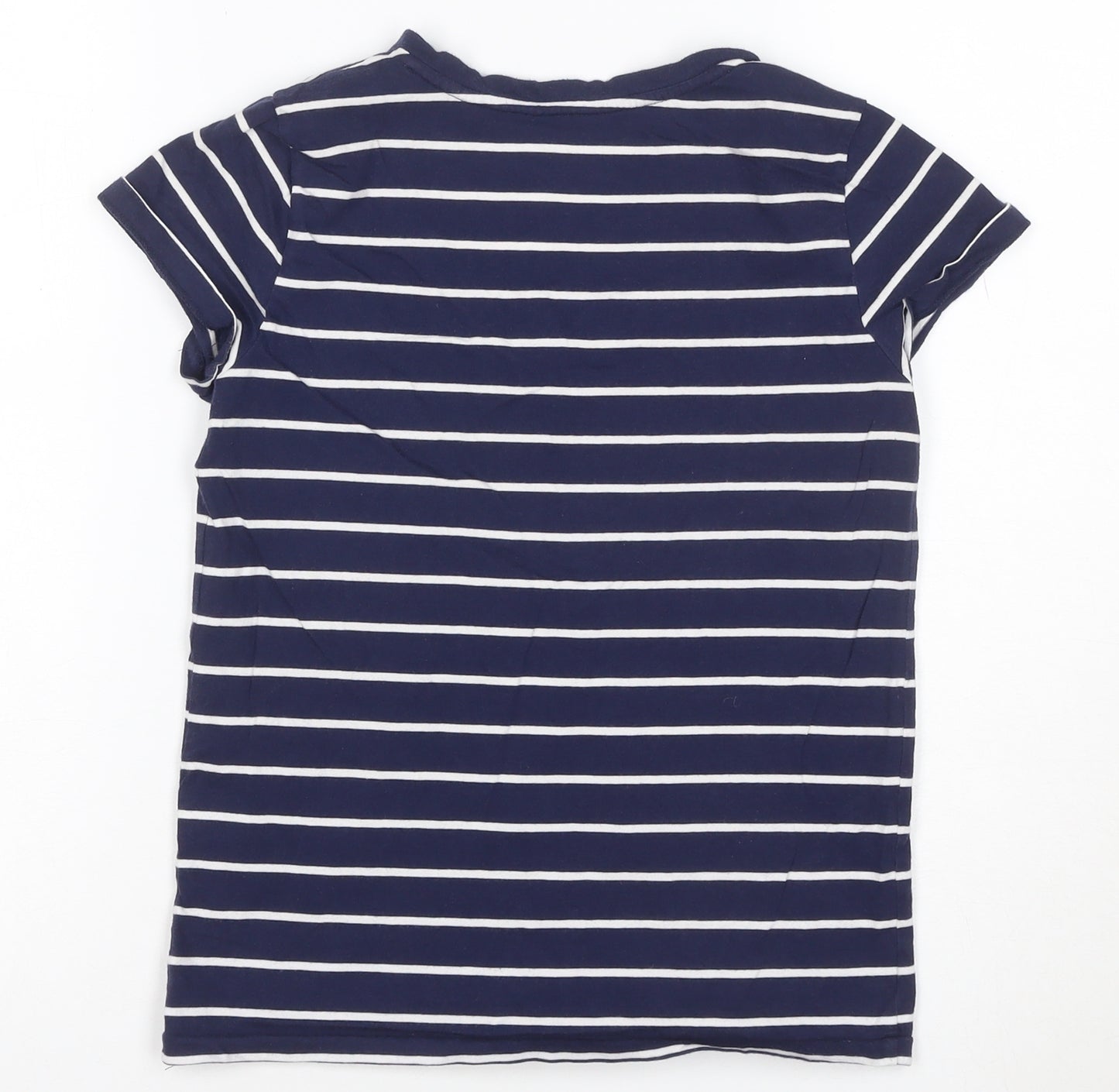 Ralph Lauren Women's Blue Striped V-Neck Cotton T-Shirt XS
