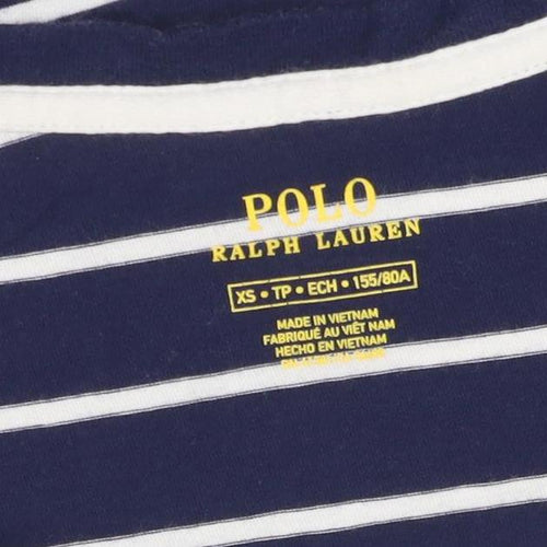 Ralph Lauren Women's Blue Striped V-Neck Cotton T-Shirt XS