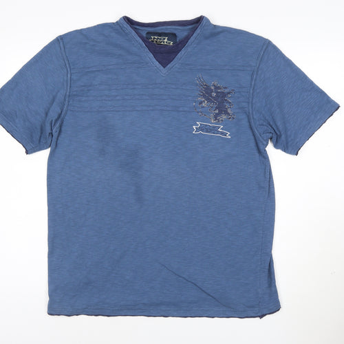 No Fear Men’s Blue V-Neck Dragon Graphic T-Shirt Size L