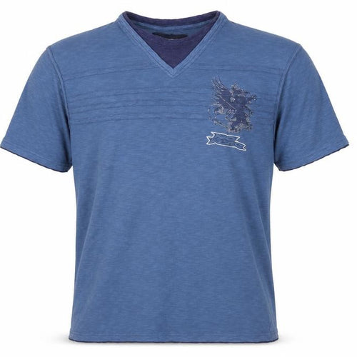 No Fear Men’s Blue V-Neck Dragon Graphic T-Shirt Size L