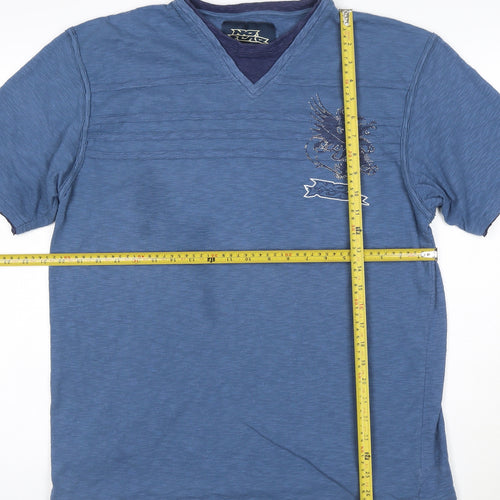 No Fear Men’s Blue V-Neck Dragon Graphic T-Shirt Size L