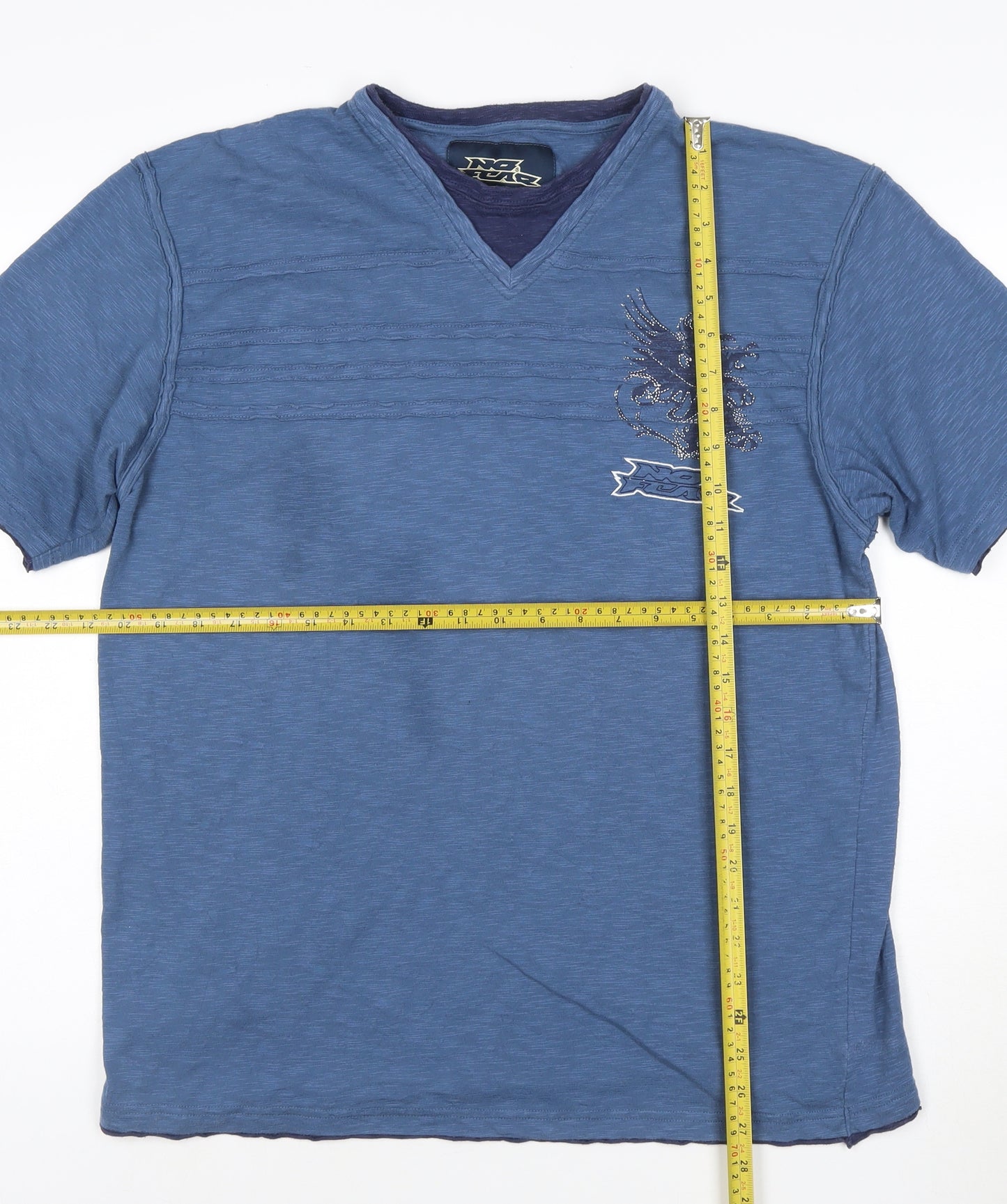 No Fear Men’s Blue V-Neck Dragon Graphic T-Shirt Size L