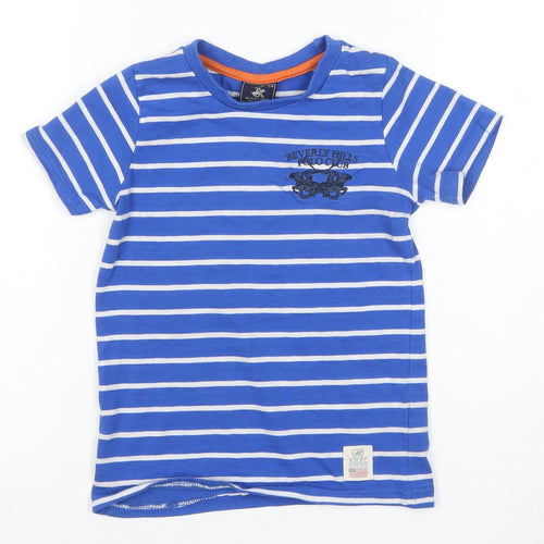 Beverly Hills Polo Club Boys Blue Striped T-Shirt 7-8 Years Short Sleeve