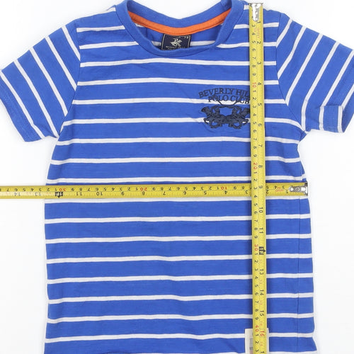 Beverly Hills Polo Club Boys Blue Striped T-Shirt 7-8 Years Short Sleeve
