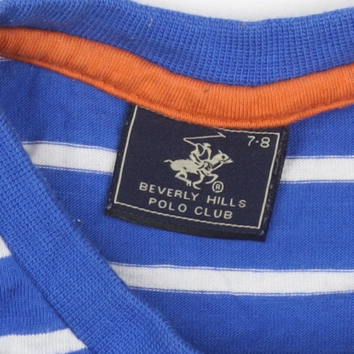 Beverly Hills Polo Club Boys Blue Striped T-Shirt 7-8 Years Short Sleeve