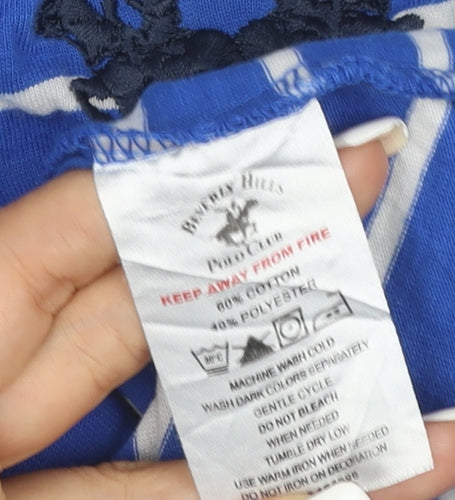 Beverly Hills Polo Club Boys Blue Striped T-Shirt 7-8 Years Short Sleeve