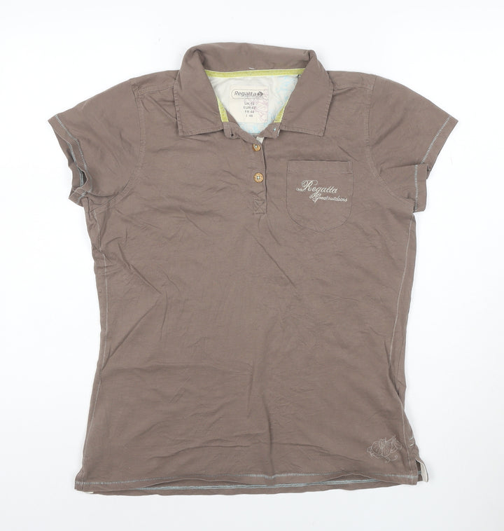 Regatta Women's Brown Polo Shirt UK 16 Cotton Short Sleeve Casual