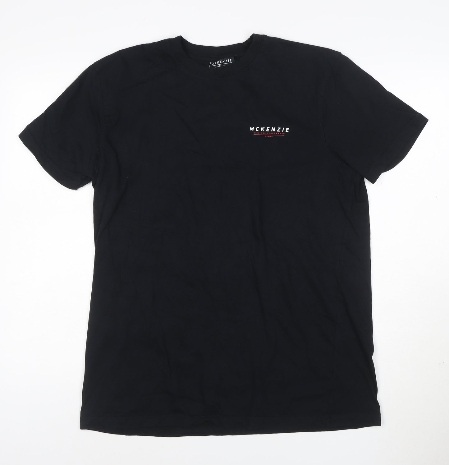 McKenzie Men's Black Cotton Crew Neck Short Sleeve T-Shirt L