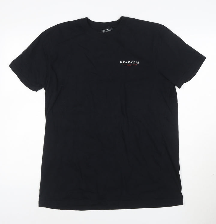 McKenzie Men's Black Cotton Crew Neck Short Sleeve T-Shirt L