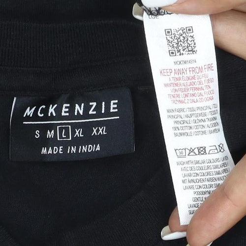 McKenzie Men's Black Cotton Crew Neck Short Sleeve T-Shirt L
