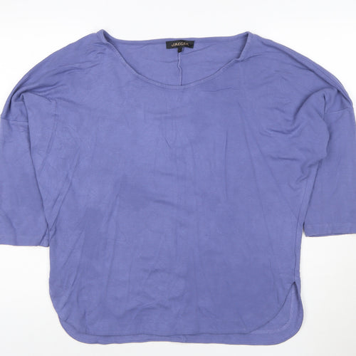 Jaeger Women Purple Relaxed Boat Neck 3/4 Sleeve Jersey Top L