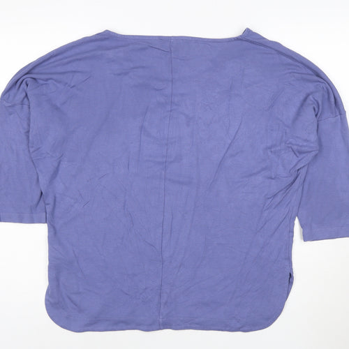 Jaeger Women Purple Relaxed Boat Neck 3/4 Sleeve Jersey Top L
