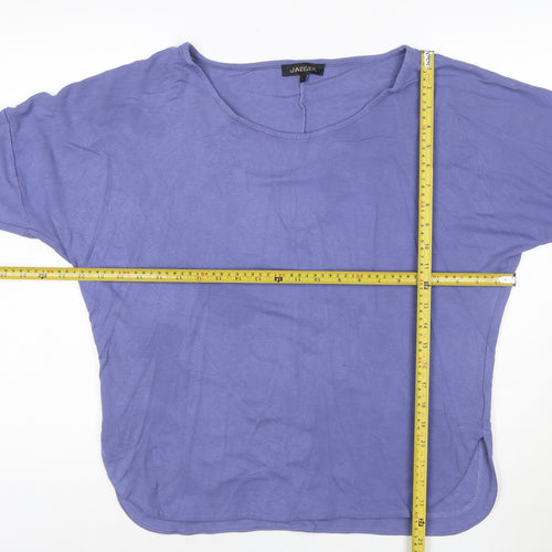 Jaeger Women Purple Relaxed Boat Neck 3/4 Sleeve Jersey Top L