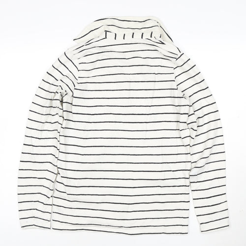 Next Women's White Striped Cotton Long Sleeve V-Neck Top Size 10