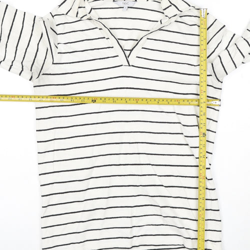 Next Women's White Striped Cotton Long Sleeve V-Neck Top Size 10