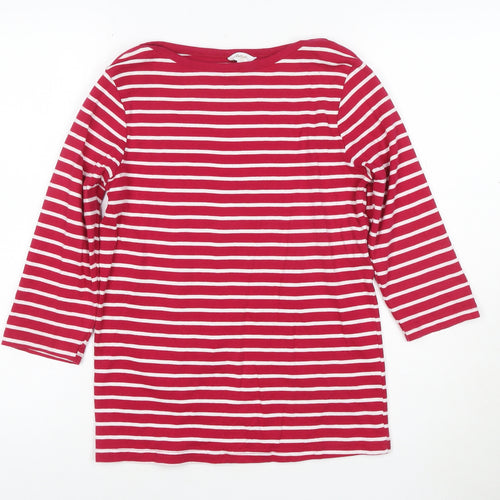 Cotton Traders Womens Red White Striped 3/4 Sleeve Cotton T-Shirt UK 10