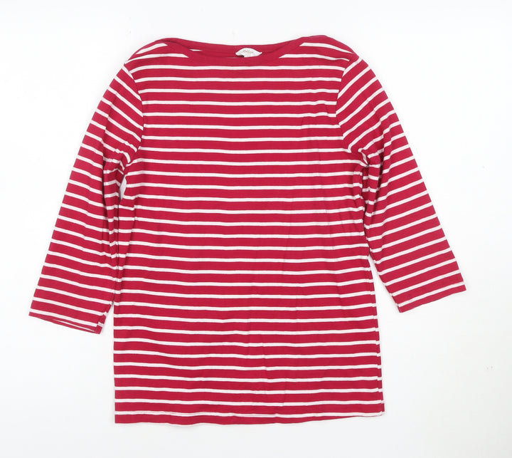 Cotton Traders Womens Red White Striped 3/4 Sleeve Cotton T-Shirt UK 10