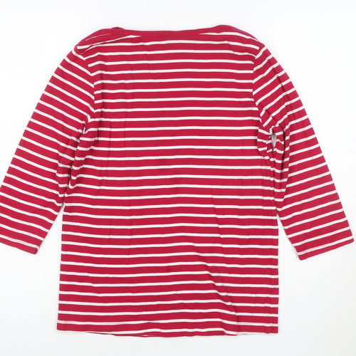 Cotton Traders Womens Red White Striped 3/4 Sleeve Cotton T-Shirt UK 10