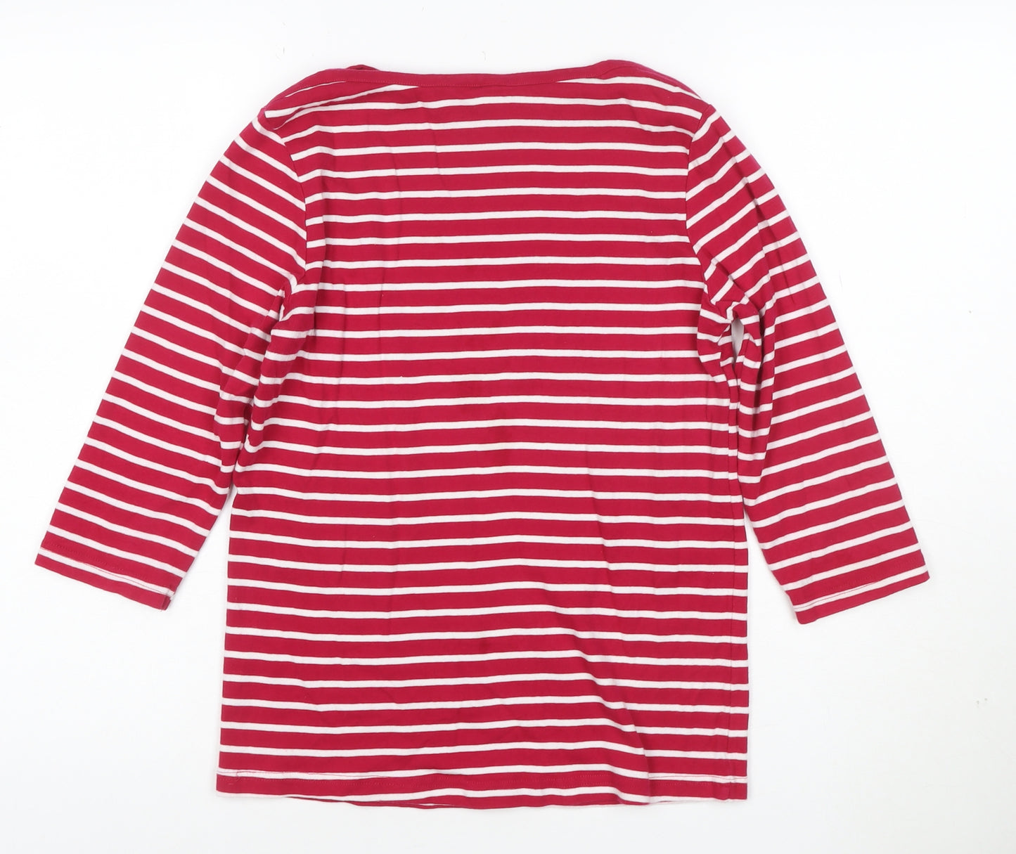 Cotton Traders Womens Red White Striped 3/4 Sleeve Cotton T-Shirt UK 10