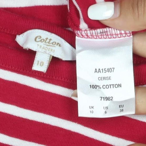 Cotton Traders Womens Red White Striped 3/4 Sleeve Cotton T-Shirt UK 10