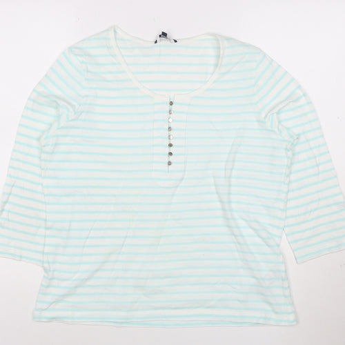 Dash Women Blue Striped 3/4 Sleeve Cotton T-Shirt Size 16