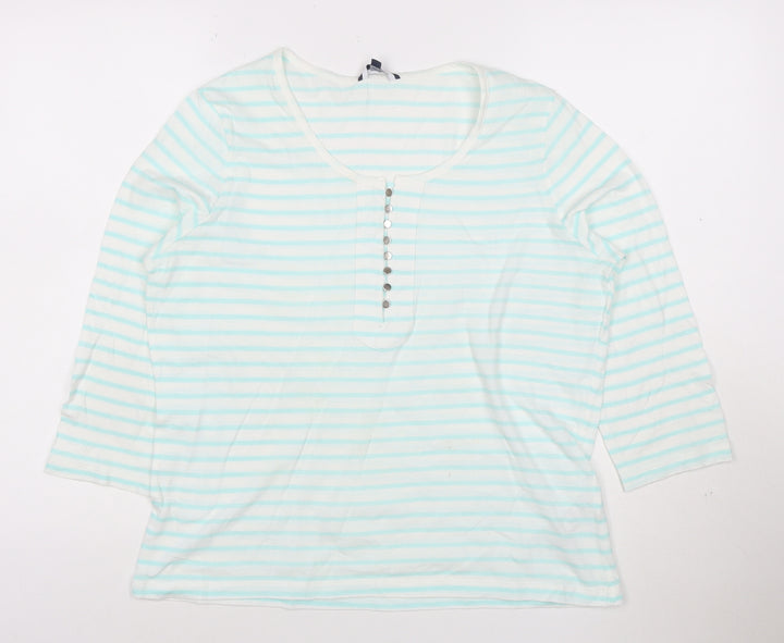 Dash Women Blue Striped 3/4 Sleeve Cotton T-Shirt Size 16