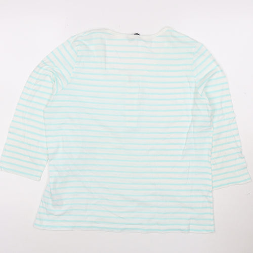 Dash Women Blue Striped 3/4 Sleeve Cotton T-Shirt Size 16
