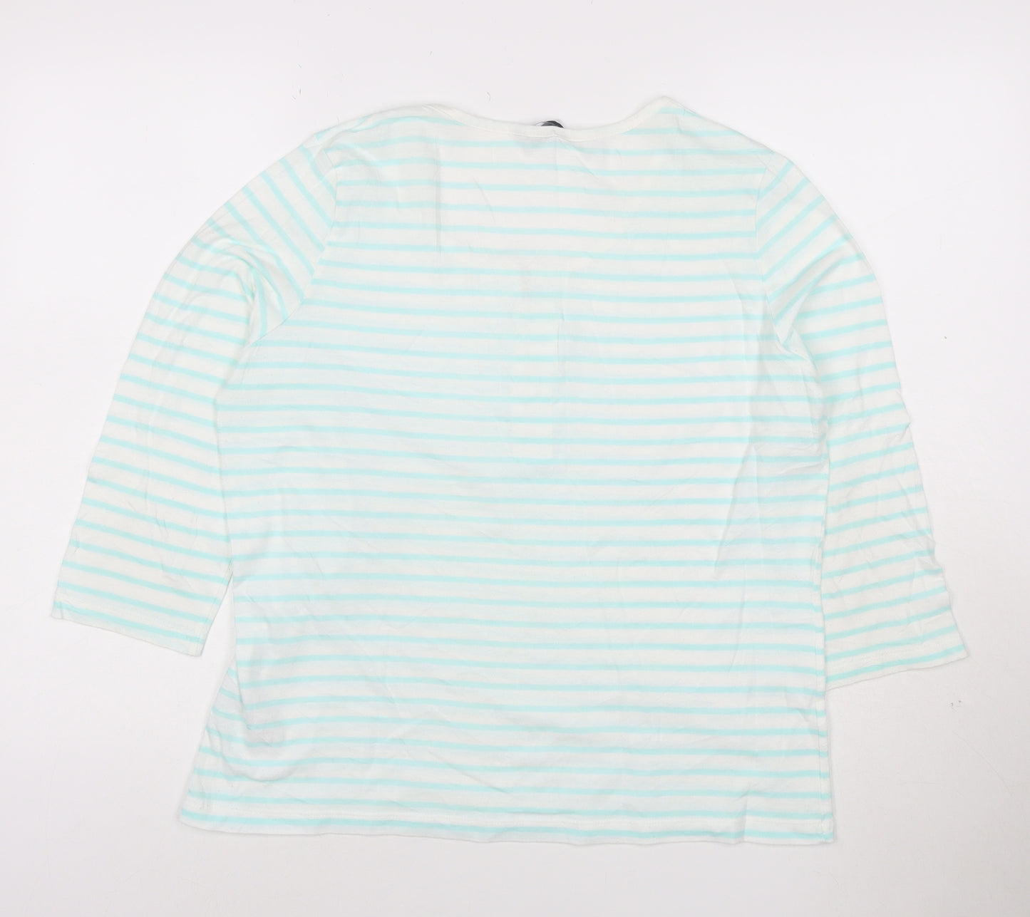 Dash Women Blue Striped 3/4 Sleeve Cotton T-Shirt Size 16