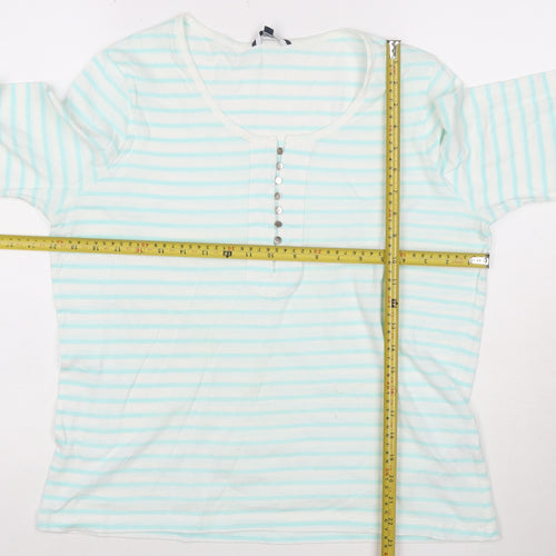 Dash Women Blue Striped 3/4 Sleeve Cotton T-Shirt Size 16