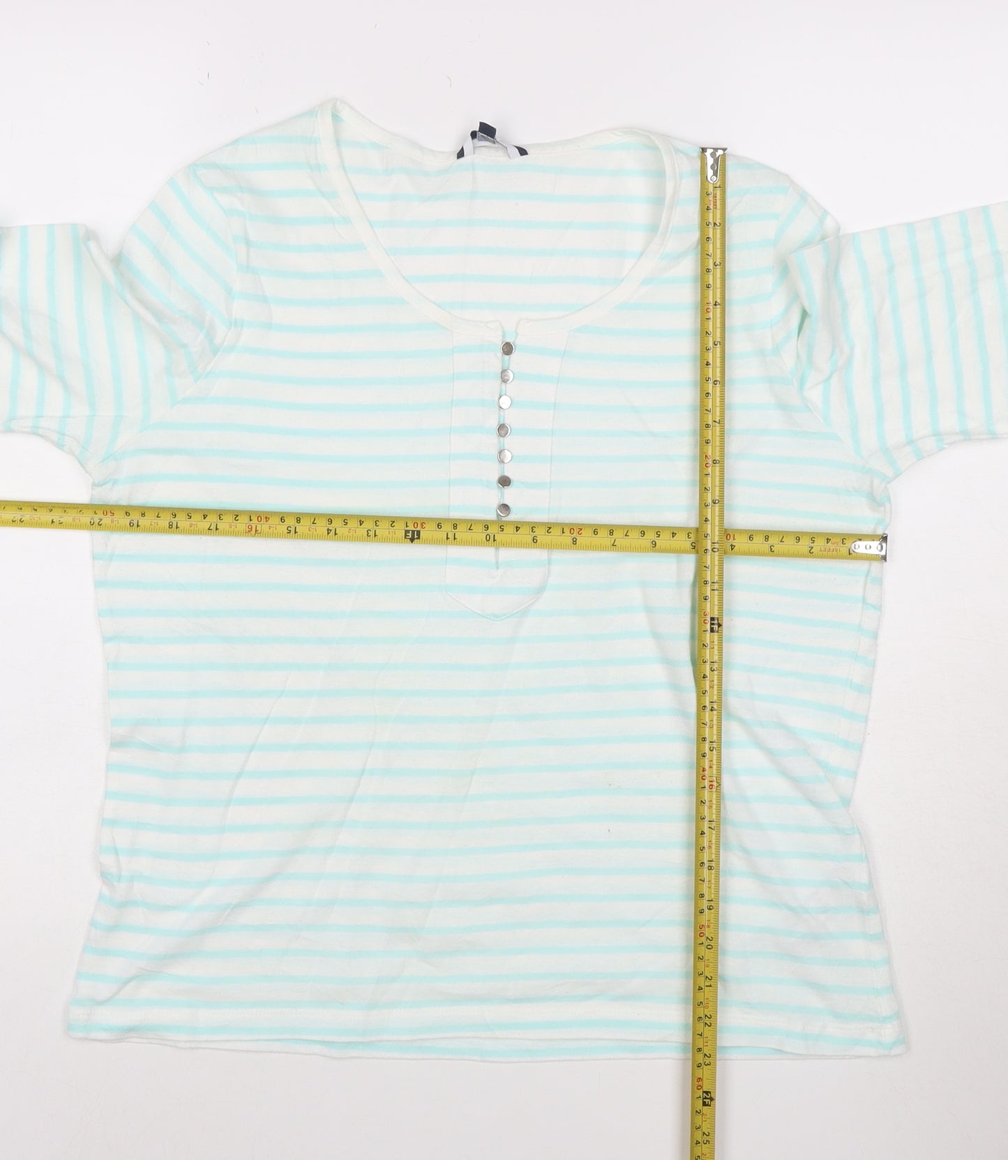 Dash Women Blue Striped 3/4 Sleeve Cotton T-Shirt Size 16