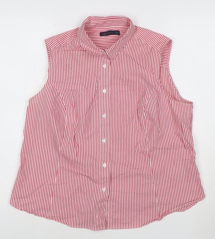 Marks and Spencer Women’s Red Striped Sleeveless Collared Blouse Size 18