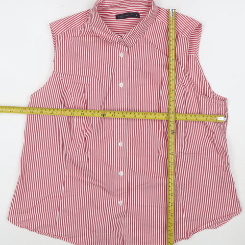 Marks and Spencer Women’s Red Striped Sleeveless Collared Blouse Size 18