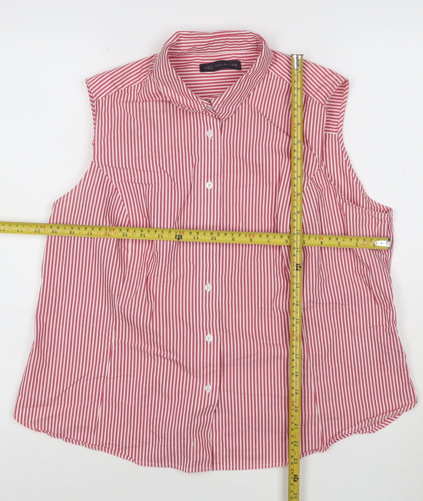 Marks and Spencer Women’s Red Striped Sleeveless Collared Blouse Size 18