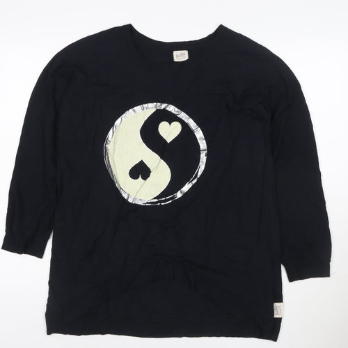 Poetic Eros Womens Black Long Sleeve Yin Yang Heart T-Shirt Size L