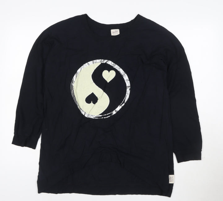 Poetic Eros Womens Black Long Sleeve Yin Yang Heart T-Shirt Size L