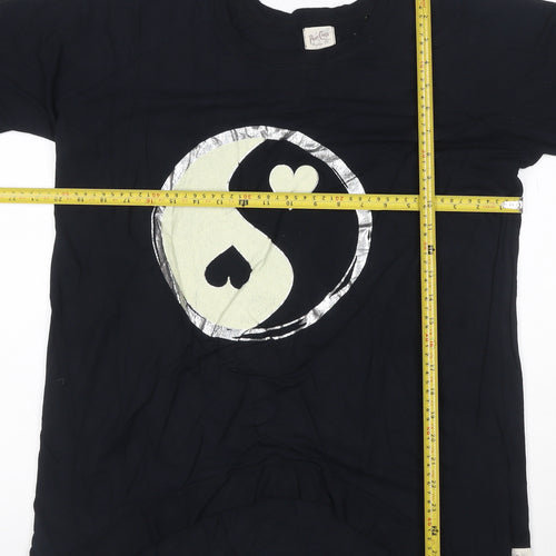 Poetic Eros Womens Black Long Sleeve Yin Yang Heart T-Shirt Size L