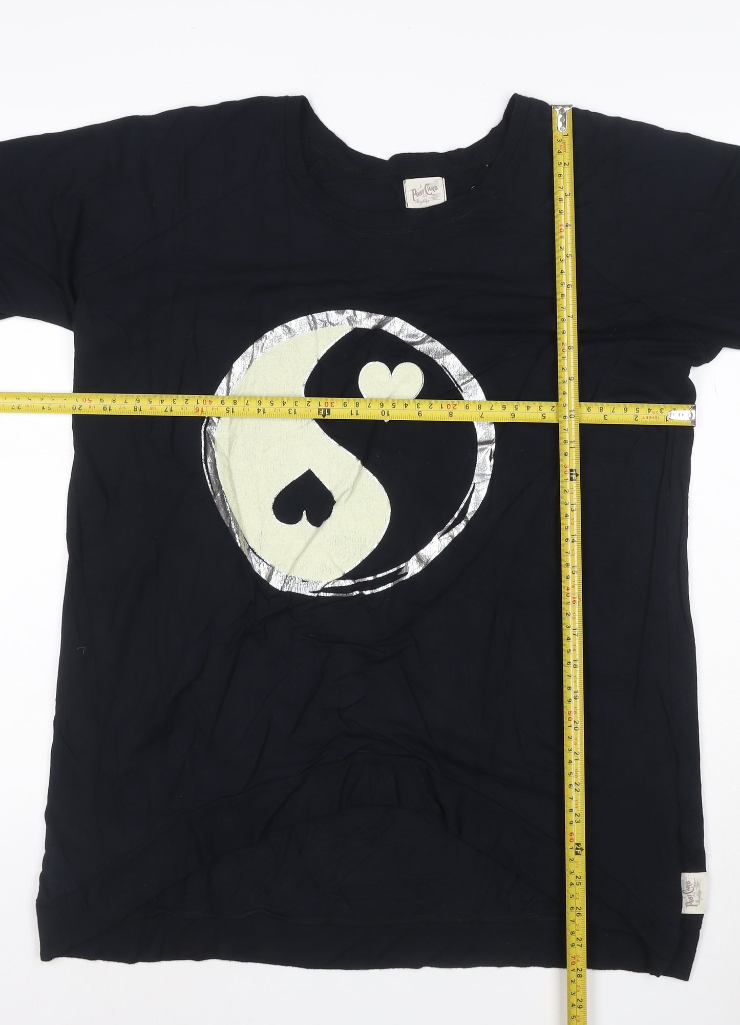 Poetic Eros Womens Black Long Sleeve Yin Yang Heart T-Shirt Size L